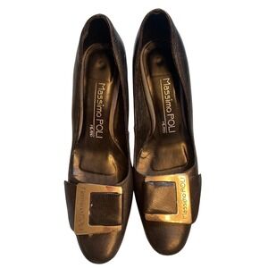 Massimo Poli Milano Leather Pointed Toe Pumps Gold Buckle Women's Size 37 6.5-7